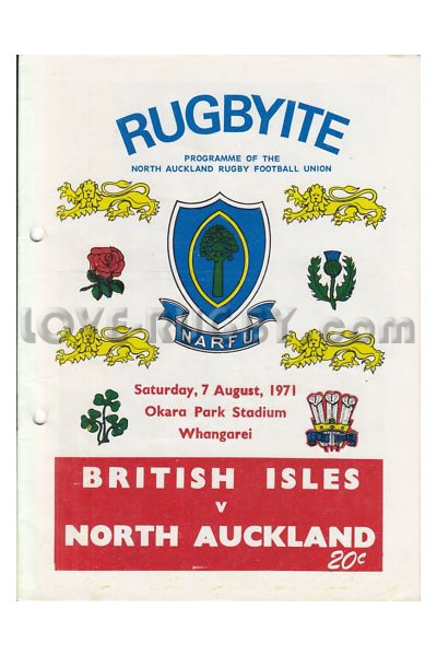 1971 North Auckland v British Isles  Rugby Programme